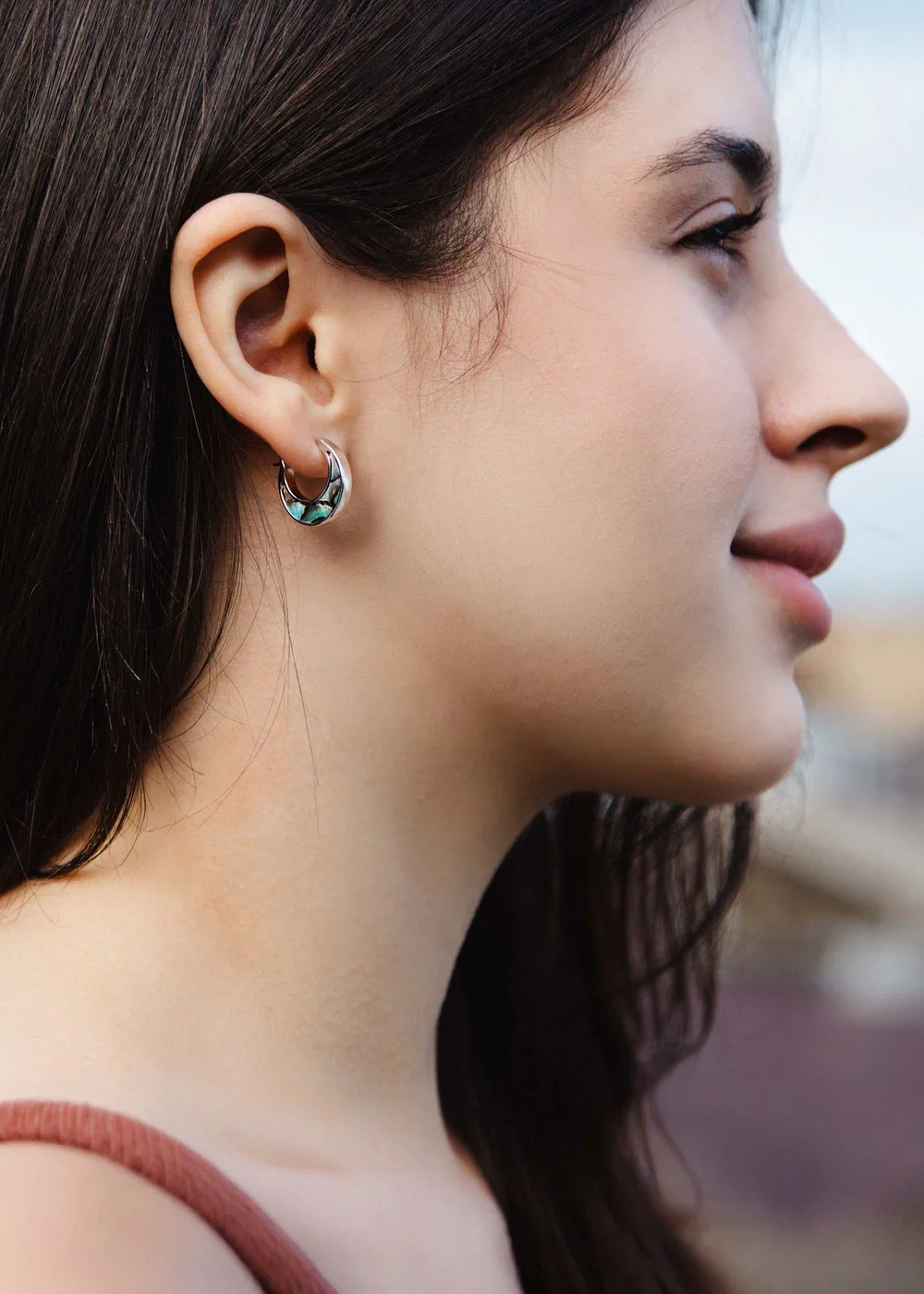 Golden Moments Sterling Silver Rhodium Plated Paua Shell Creole Earrings - One Size Image 3