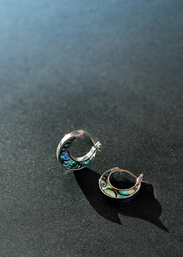 Golden Moments Sterling Silver Rhodium Plated Paua Shell Creole Earrings