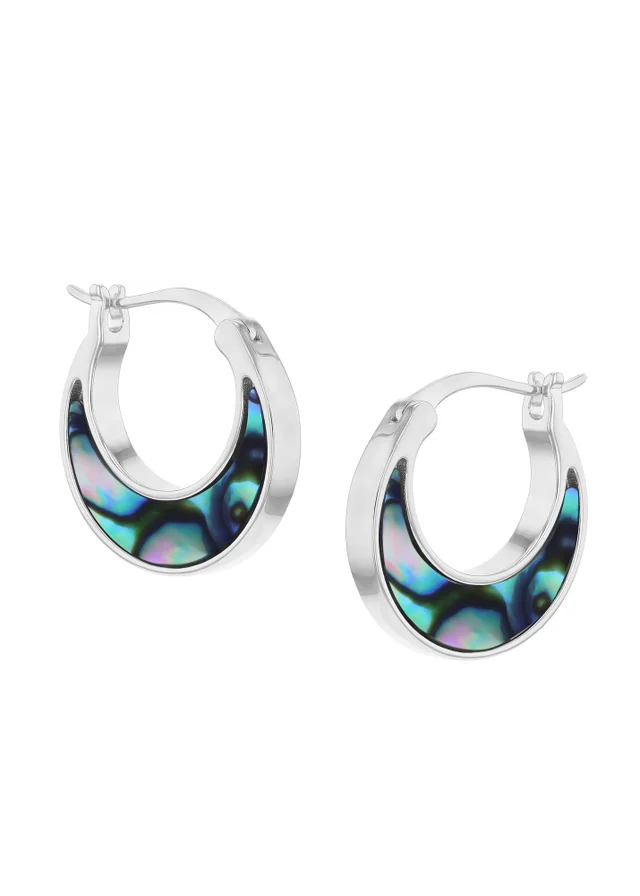 Golden Moments Sterling Silver Rhodium Plated Paua Shell Creole Earrings