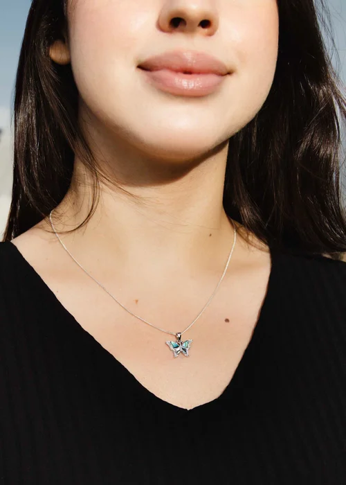Golden Moments Sterling Silver Rhodium Plated Paua Shell Butterfly Pendant on Chain - One Size Image 3