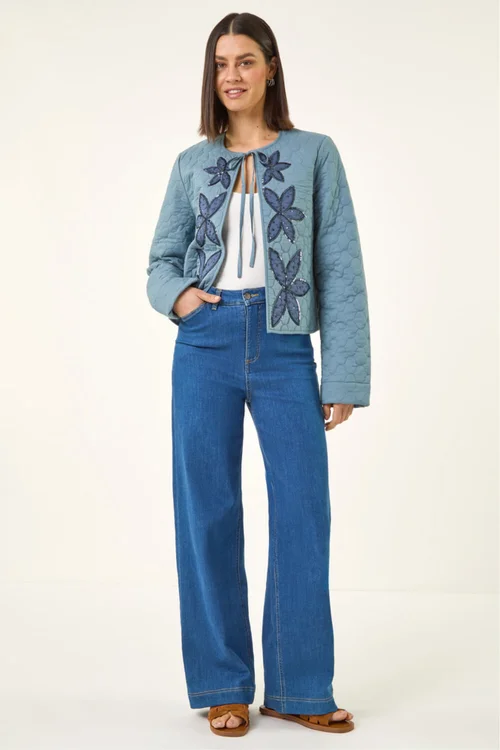 Roman Denim Sequin Embellished Quilted Jacket - 18 Image 2