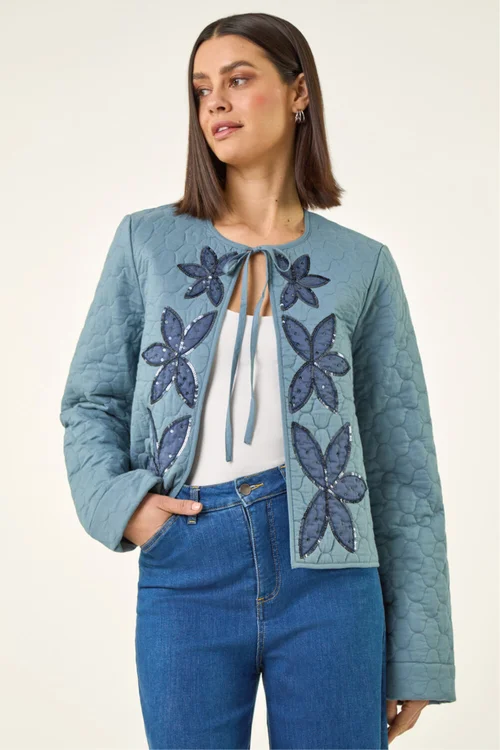 Roman Denim Sequin Embellished Quilted Jacket - 18 Image 4