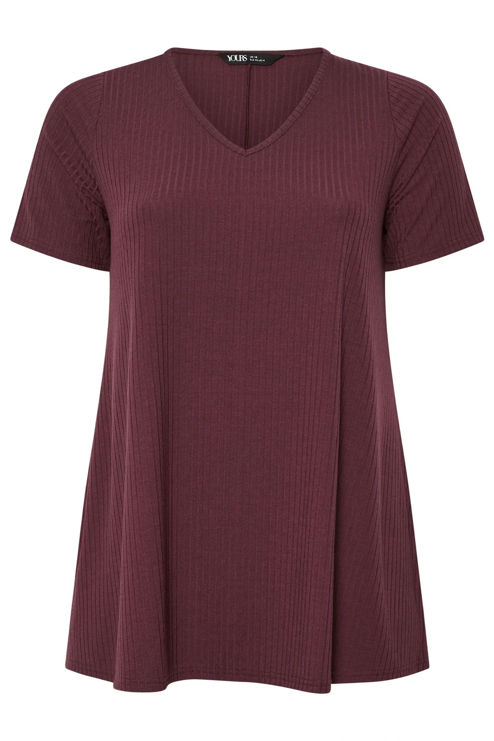 Yours Curve Burgundy Red Ribbed Swing Top - 26-28 Image 5