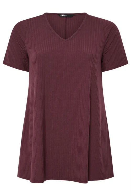 Yours Curve Burgundy Red Ribbed Swing Top - 26-28 Image 5