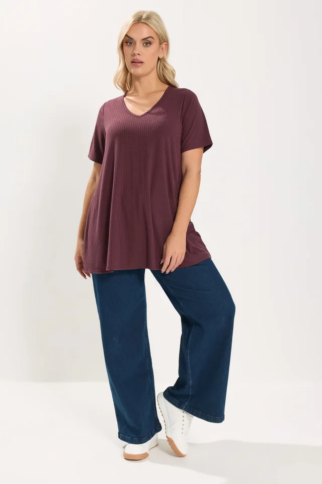 Yours Curve Burgundy Red Ribbed Swing Top