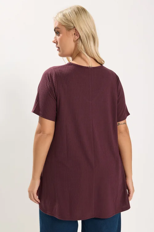 Yours Curve Burgundy Red Ribbed Swing Top - 26-28 Image 3
