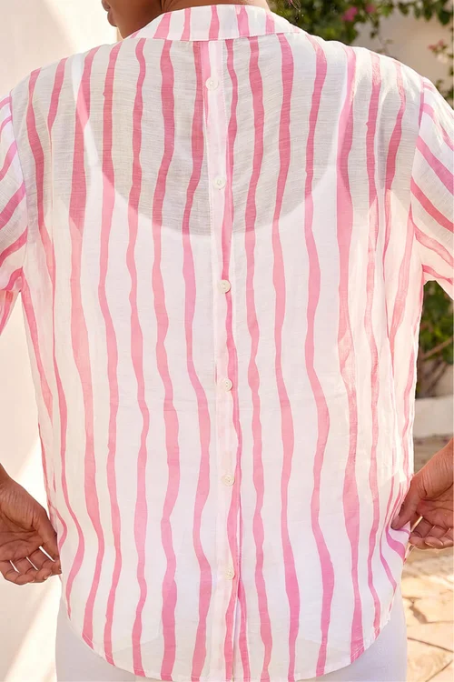 Roman Pink Stripe Print V-Neck Blouse - 10 Image 4
