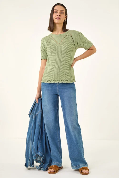 Roman Khaki Scallop Puff Sleeve Knit Top - 10 Image 2