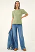 Roman Khaki Scallop Puff Sleeve Knit Top - 10 Image 2