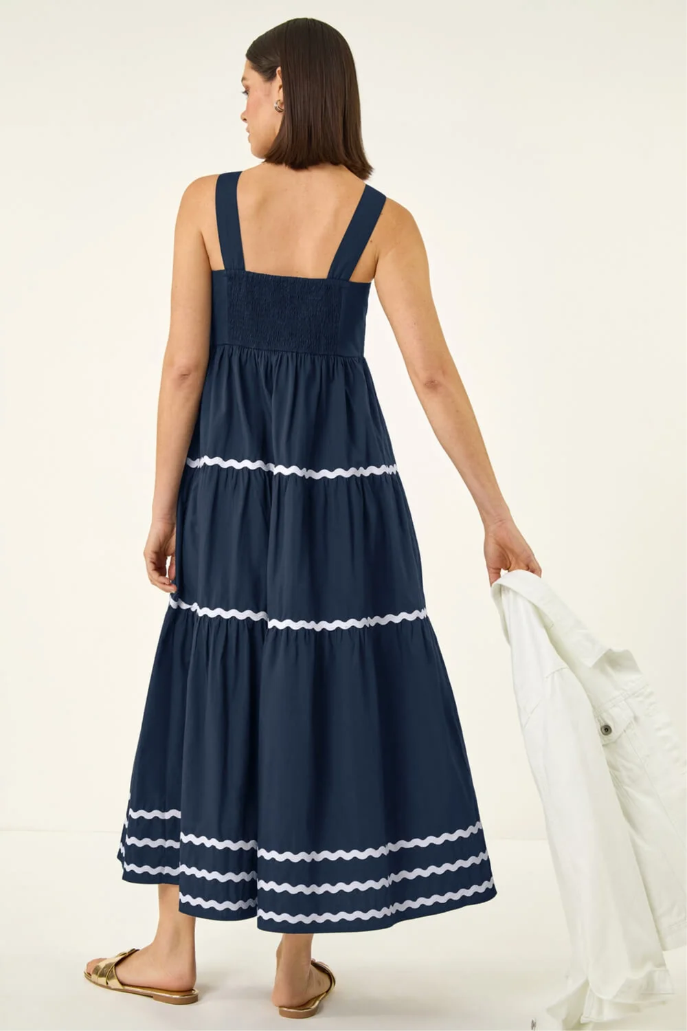 Navy Rac Roman Navy Ric Rac Tiered Midi Dress - 14