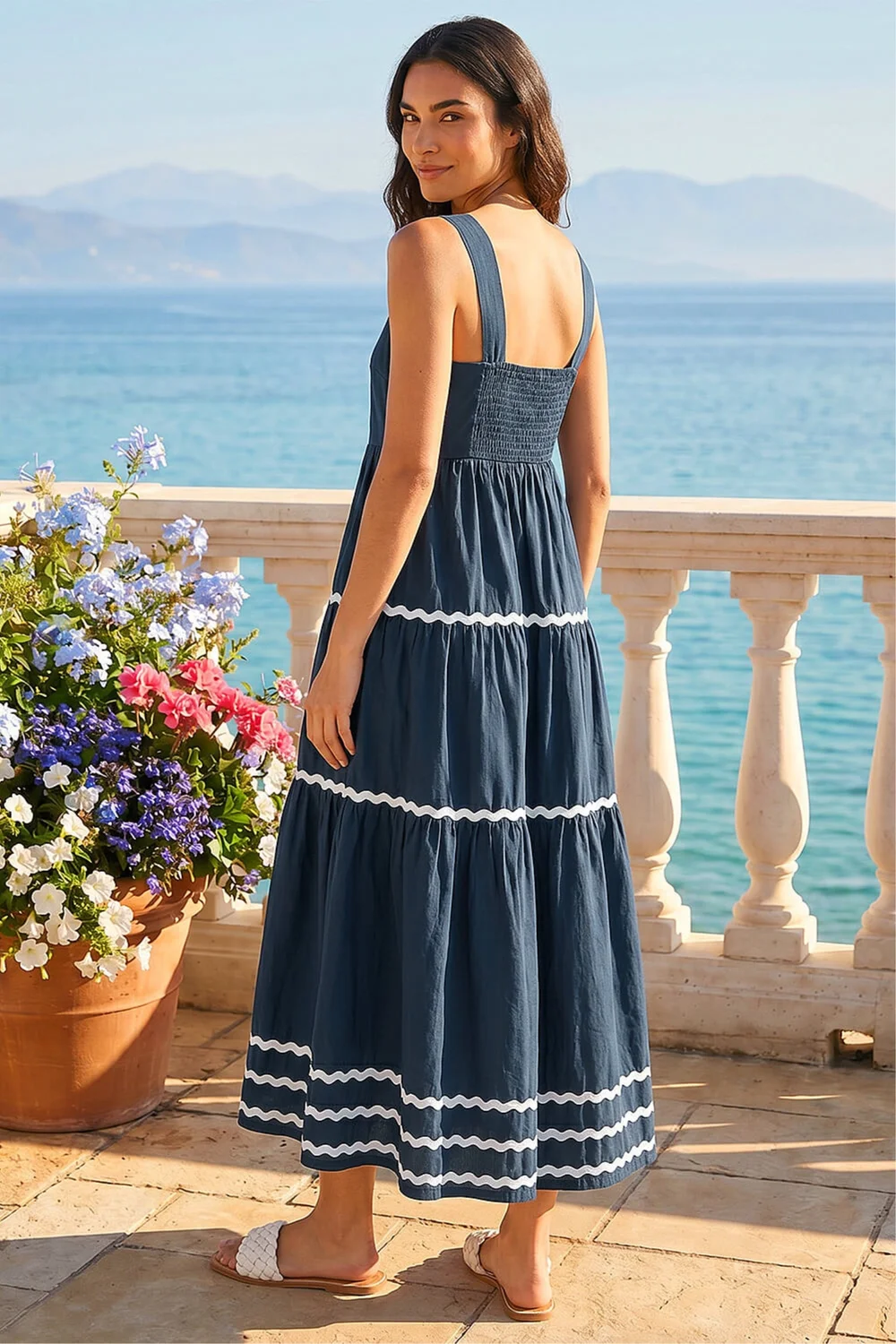 Roman Navy Ric Rac Tiered Midi Dress - 18 Image 3