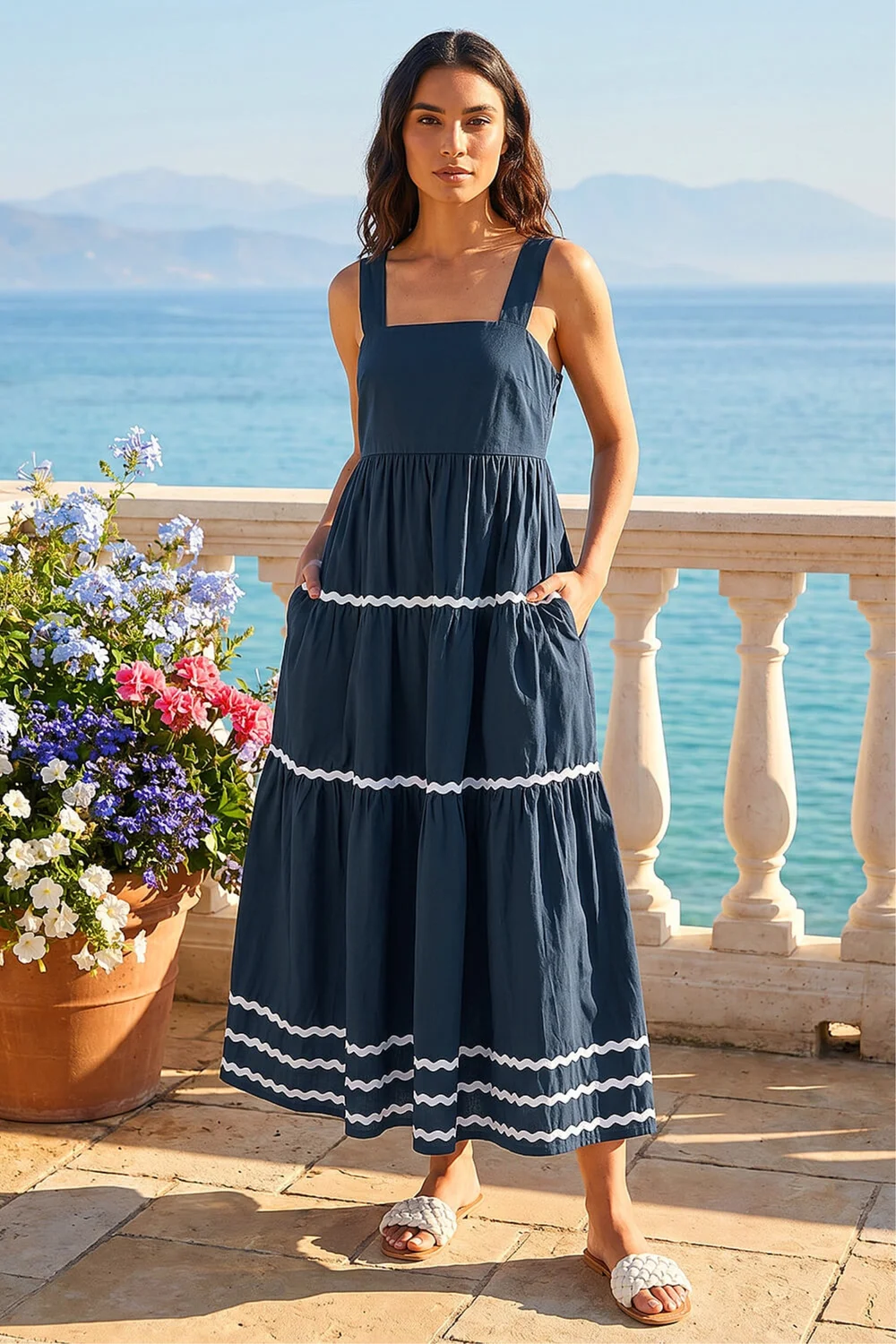 Roman Navy Ric Rac Tiered Midi Dress - 18 Image 1