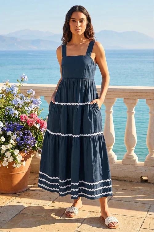 Roman Navy Ric Rac Tiered Midi Dress - 18 Image 1