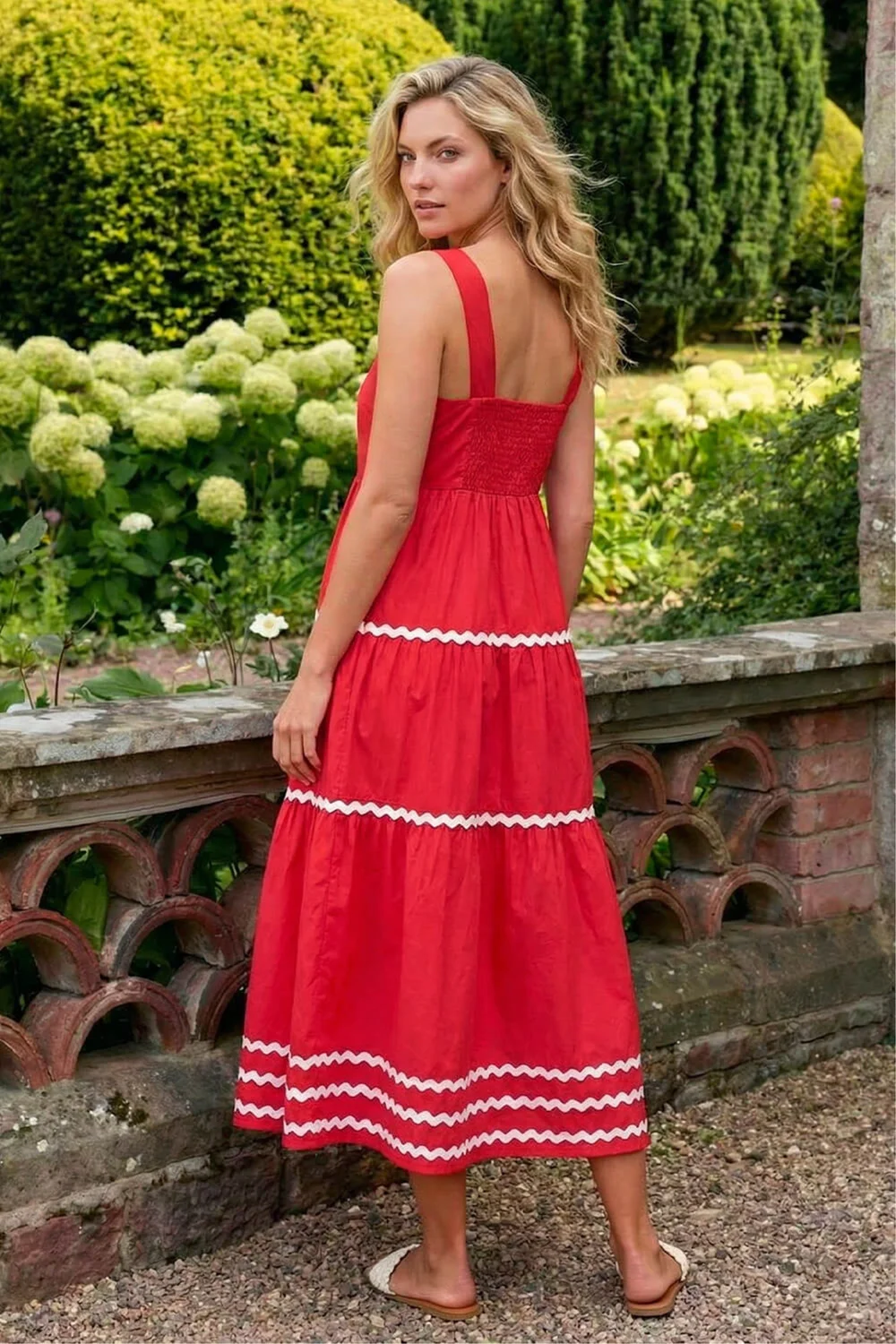 Roman Coral Ric Rac Tiered Midi Dress - 16 Image 3
