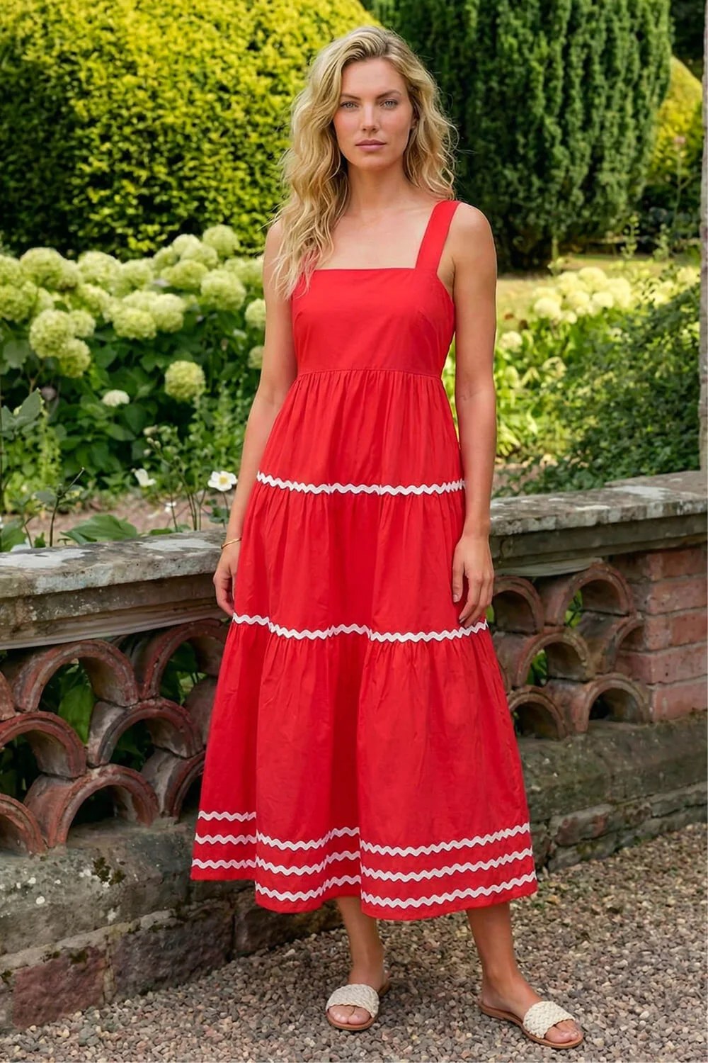 Roman Coral Ric Rac Tiered Midi Dress - 16 Image 1