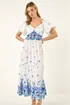Dusk Blue Floral Print Puff Sleeve Midi Dress - One Size Image 4
