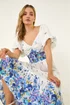 Dusk Blue Floral Print Puff Sleeve Midi Dress - One Size Image 1