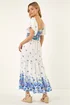 Dusk Blue Floral Print Puff Sleeve Midi Dress - One Size Image 3