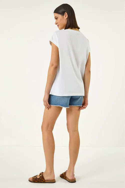 Roman Ivory Placement Print Beaded T-Shirt - 12 Image 3