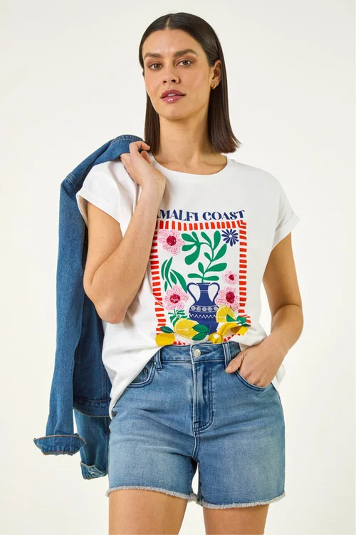 Roman Ivory Placement Print Beaded T-Shirt - 12 Image 1