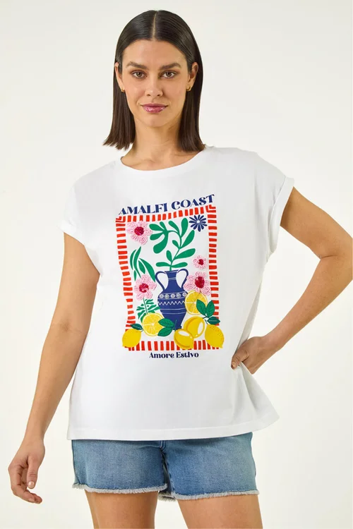 Roman Ivory Placement Print Beaded T-Shirt - 12 Image 4