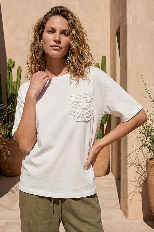 Roman Ivory Textured Pocket T-Shirt - 18 Image 1