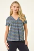 Roman Navy Petite Abstract V-Neck Stretch Top - 14 Image 1