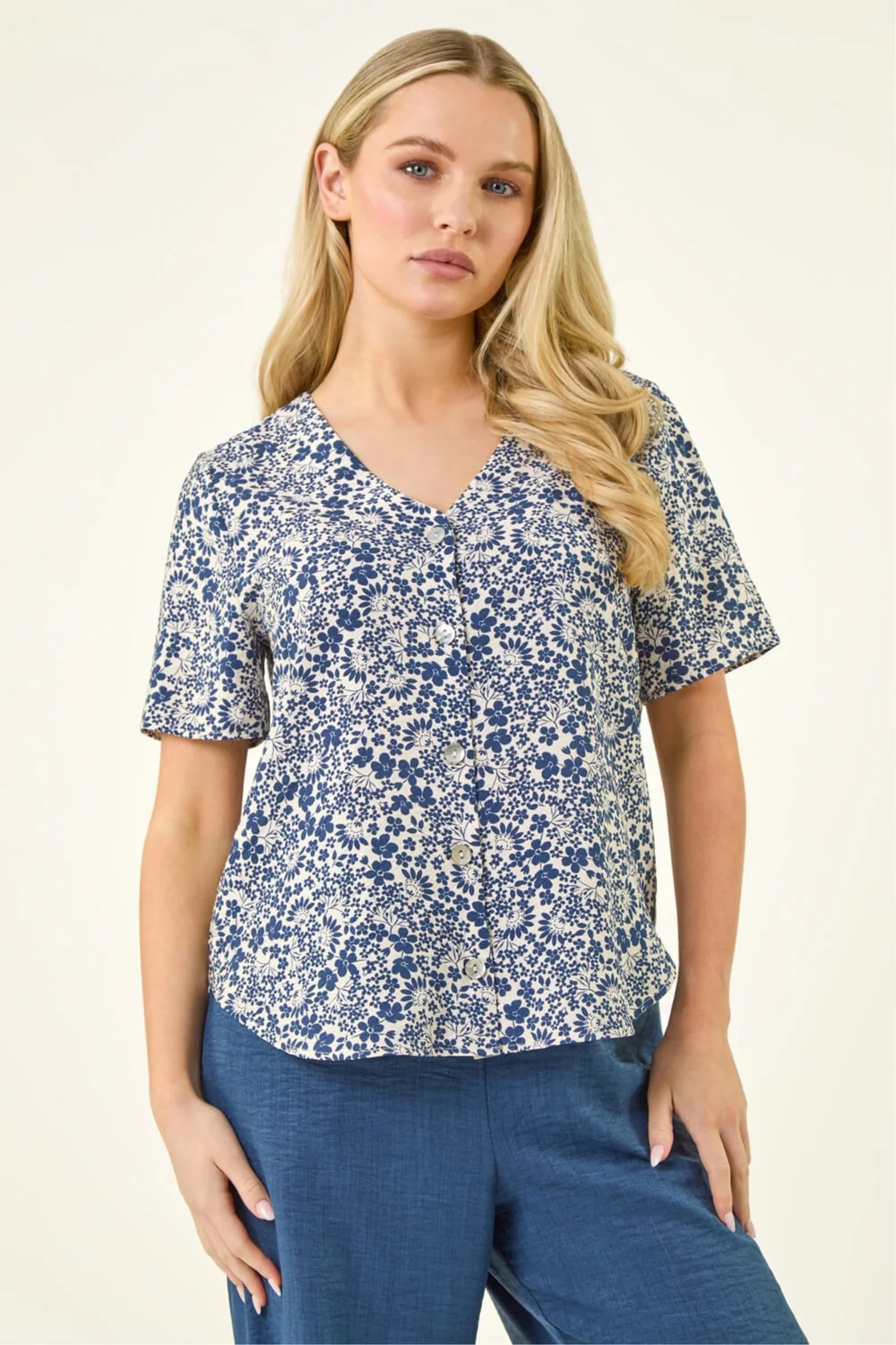 Roman Blue P Button Blouse - 12 Image 4