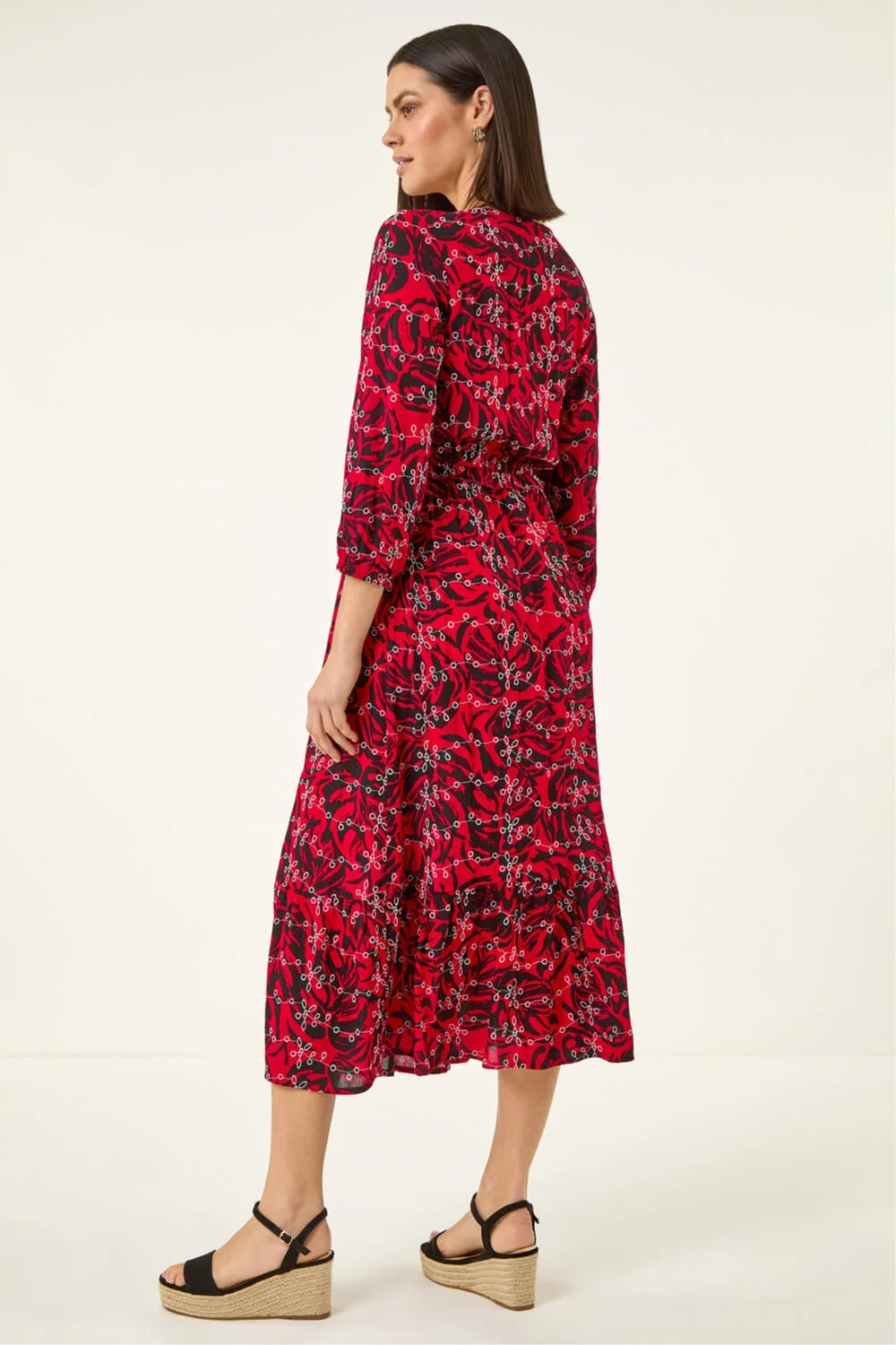 Roman Red Embroidered Leaf Midi Dress - 18 Image 3