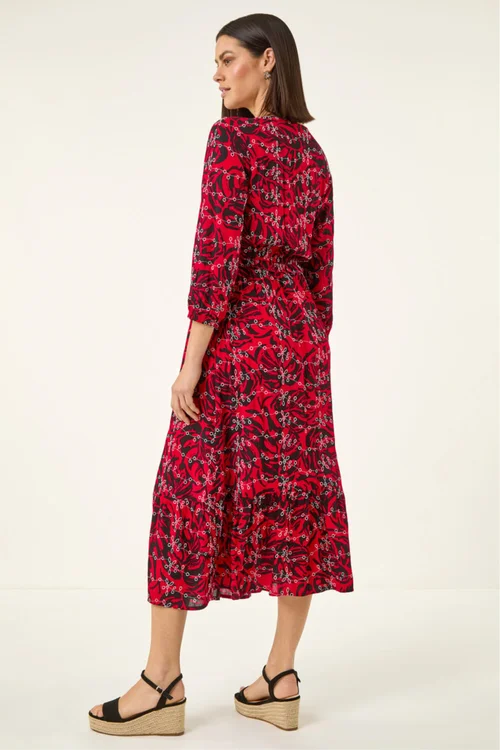 Roman Red Embroidered Leaf Midi Dress - 18 Image 3