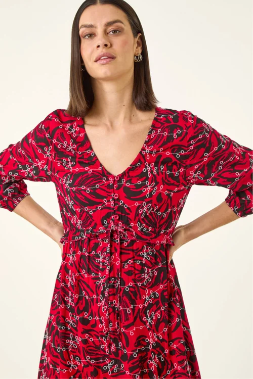 Roman Red Embroidered Leaf Midi Dress - 18 Image 4