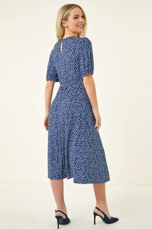 Roman Navy Petite Abstract Stretch Midi Dress - 14 Image 3