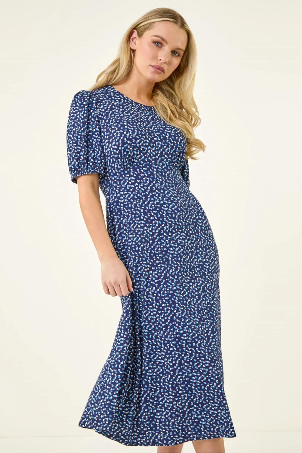 Roman Navy Petite Abstract Stretch Midi Dress - 14 Image 4