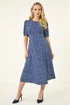 Roman Navy Petite Abstract Stretch Midi Dress - 14 Image 2
