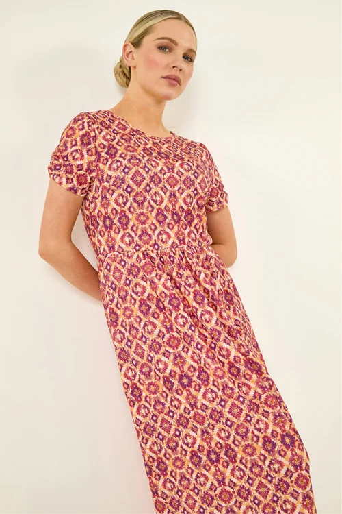 Roman Orange Petite Abstract Gathered Waist Dress - 16 Image 1