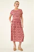 Roman Orange Petite Abstract Gathered Waist Dress - 16 Image 2