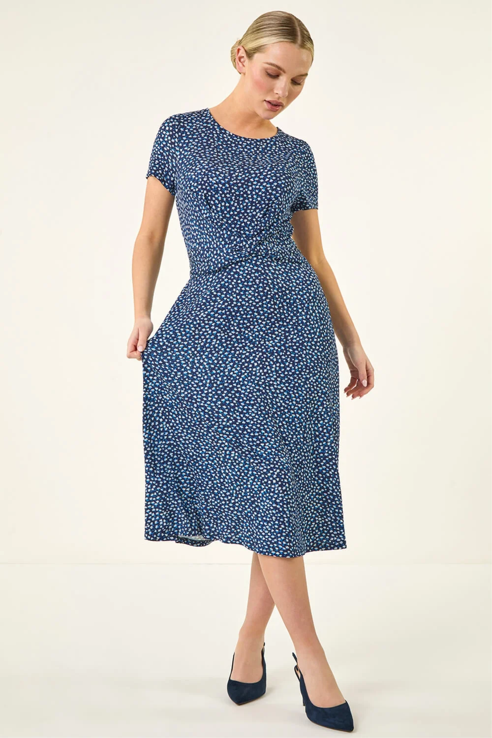 Roman Navy Petite Twist Front Stretch Dress - 12 Image 1