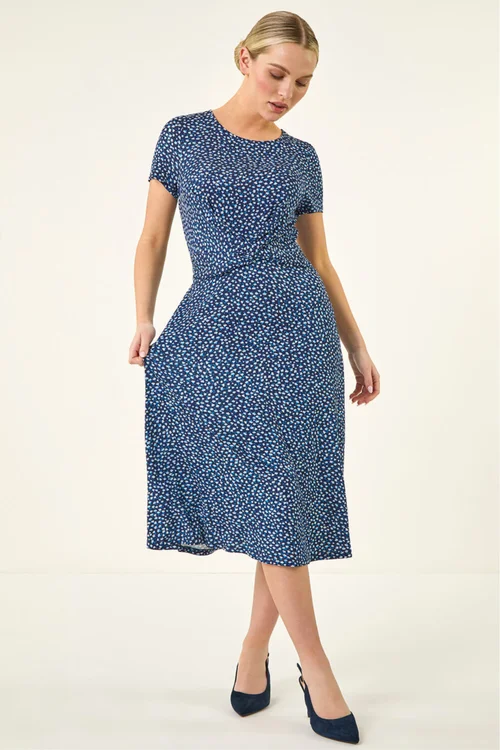 Roman Navy Petite Twist Front Stretch Dress - 12 Image 1