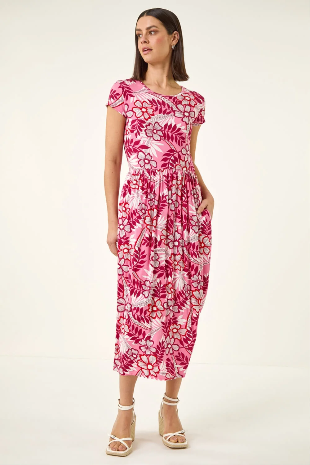 Roman Pink Floral Pocket Midi Dress - 10 Image 2