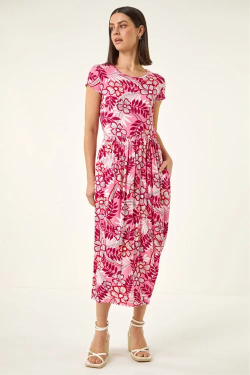 Roman Pink Floral Pocket Midi Dress - 10 Image 2