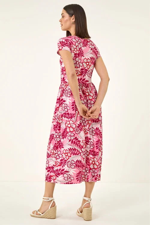 Roman Pink Floral Pocket Midi Dress - 10 Image 3