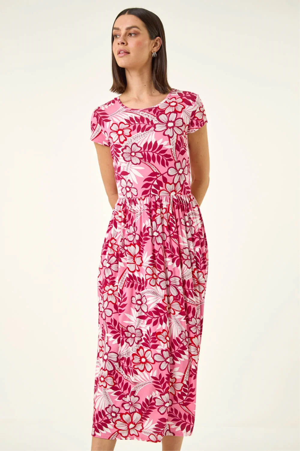 Roman Pink Floral Pocket Midi Dress - 10 Image 1