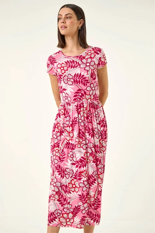 Roman Pink Floral Pocket Midi Dress - 10 Image 1