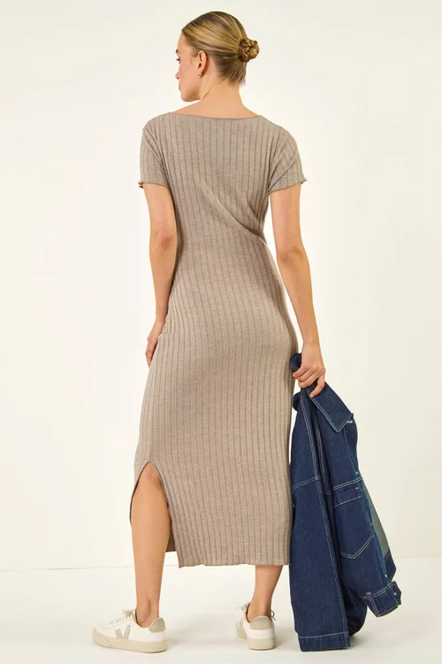 Dusk Stone V-Neck Knit Midi Dress - 12 Image 4