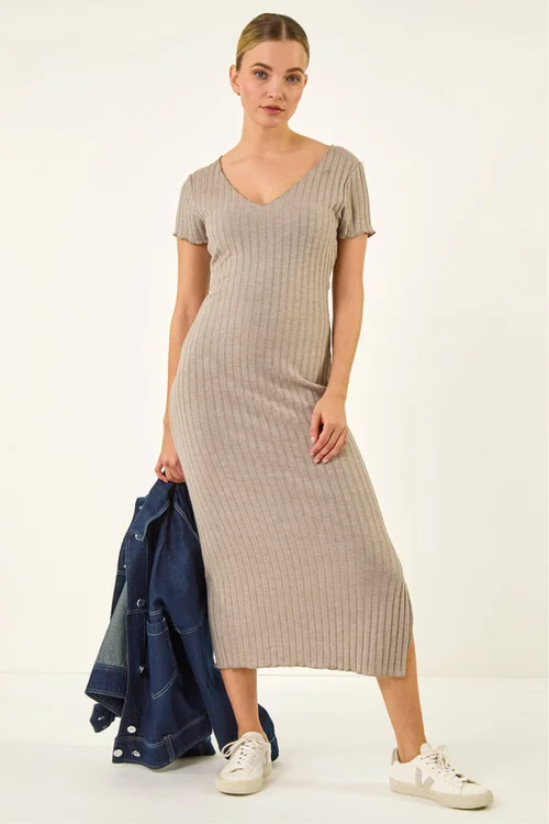 Dusk Stone V-Neck Knit Midi Dress - 12 Image 2