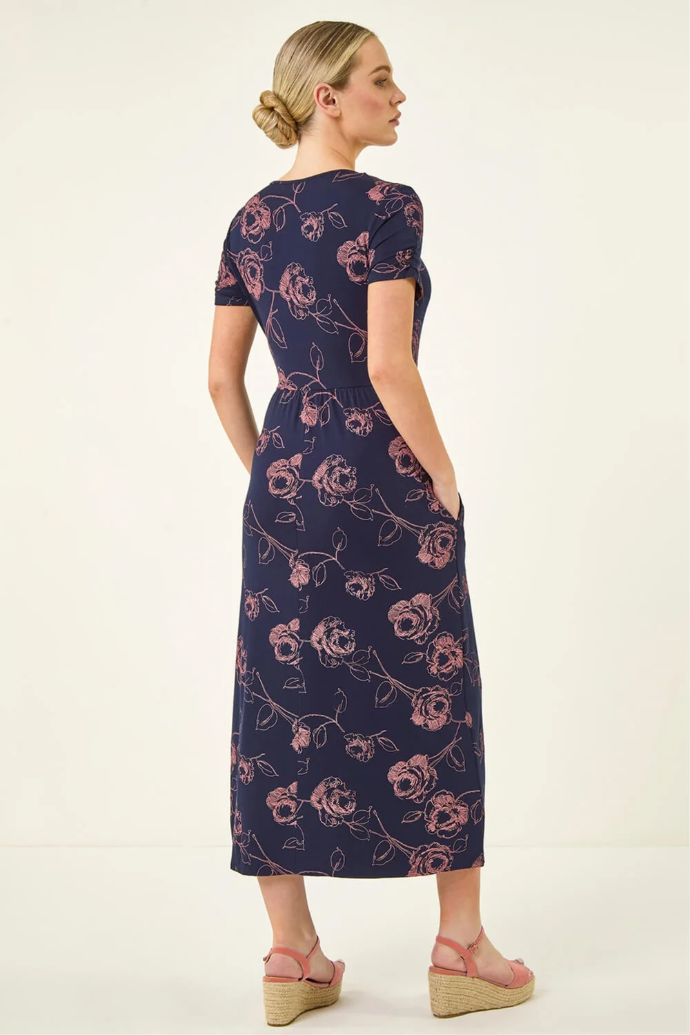 Roman Navy Petite Floral Gathered Dress - 12 Image 3