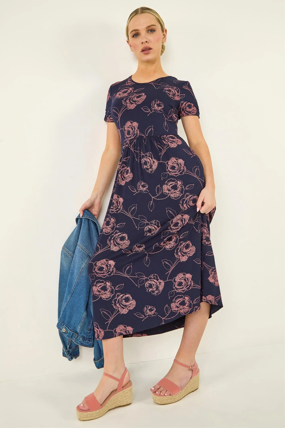 Roman Navy Petite Floral Gathered Dress - 12 Image 1