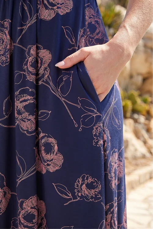 Roman Navy Petite Floral Gathered Dress - 18 Image 4