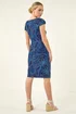 Roman Royal Blue Petite Leaf Print Gathered Stretch Dress - 16 Image 3