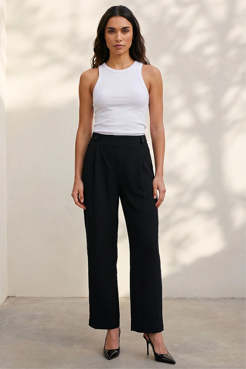 Roman Black Pleated Wide Leg Buttoned Trouser - 16 Image 1